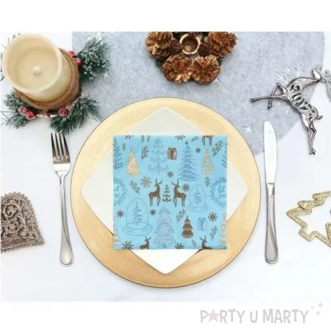serwetki hello winter swiateczne renifery niebieski jasny godan 33 cm 20 szt