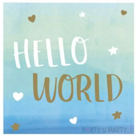 serwetki hello world gwiazdki i serca blekitny amscan 33 cm 16 szt