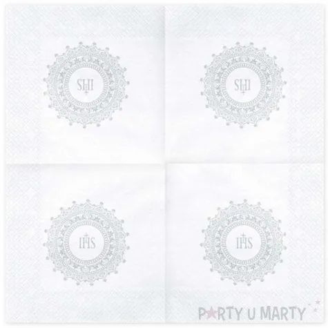 serwetki i komunia swieta ihs bialo srebrne partydeco 33 cm 20 szt