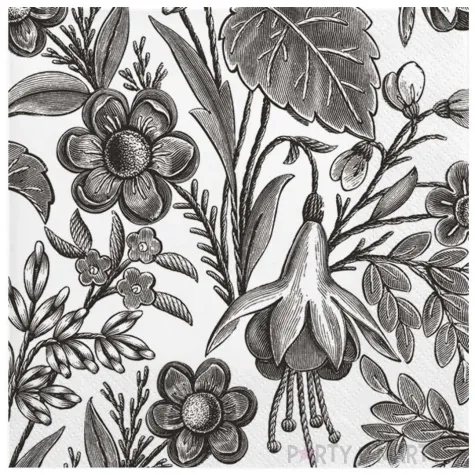 serwetki ilustrowane czarne kwiaty maki 33 cm 20 szt