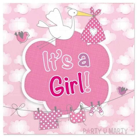 serwetki its a girl bocian i chmurki rozowy folat 25 cm 20 szt