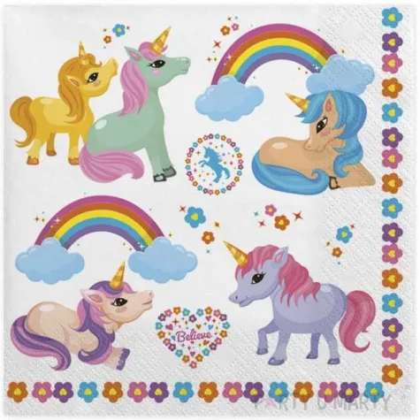 serwetki jednorozce i tecze maki 33 cm 20 szt