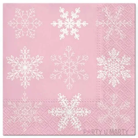 serwetki klasyczne platki sniegu rozowe paw 33 cm 20 szt