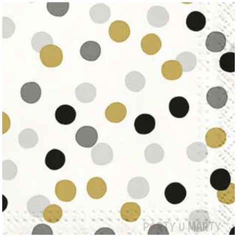serwetki kolorowe kropki czarno zlote paw 33 cm 20 szt