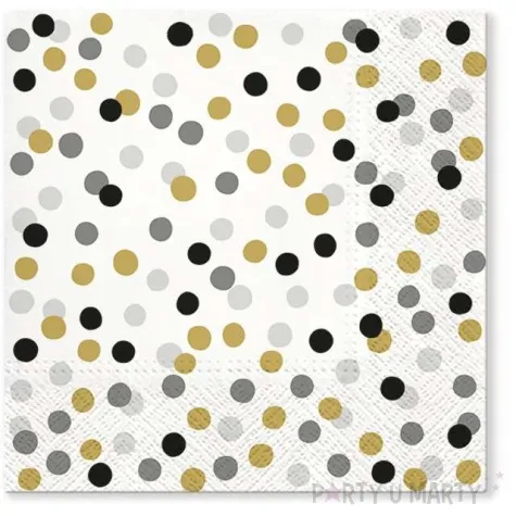 serwetki kolorowe kropki czarno zlote paw 33 cm 20 szt