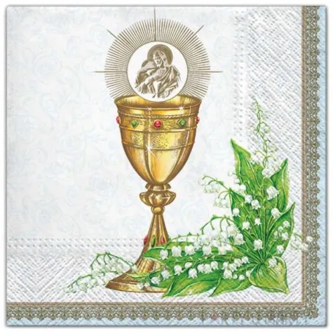 serwetki komunia hostia i lilie niebieskie maki 33 cm 20 szt