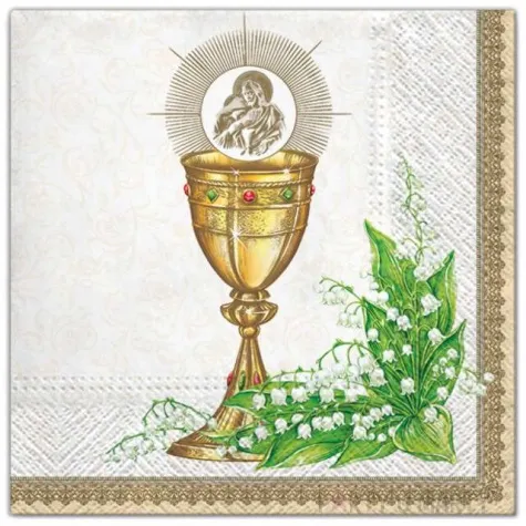 serwetki komunia hostia i lilie zlote maki 33 cm 20 szt