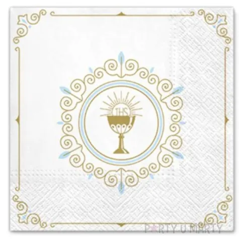 serwetki komunia hostia z blekitem paw 33 cm 20 szt