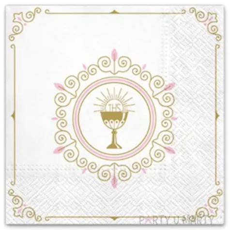 serwetki komunia hostia z rozem paw 33 cm 20 szt