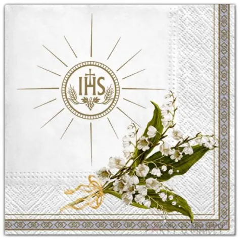 serwetki komunia ihs i lilie niebieskie maki 33 cm 20 szt
