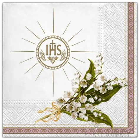 serwetki komunia ihs i lilie rozowe maki 33 cm 20 szt