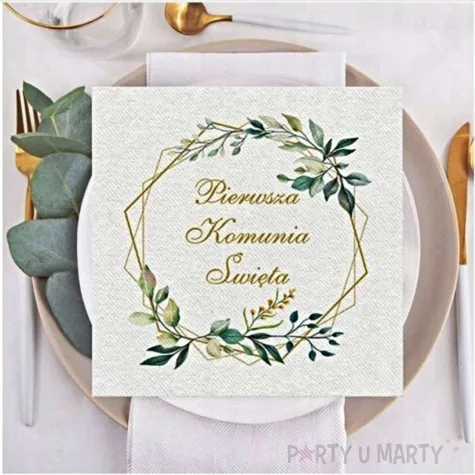 serwetki komunia swieta liscie w ramie paw 33 x 33 cm 20 szt