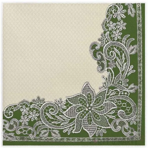 serwetki koronkowa ramka zielone maki 33 cm 20 szt
