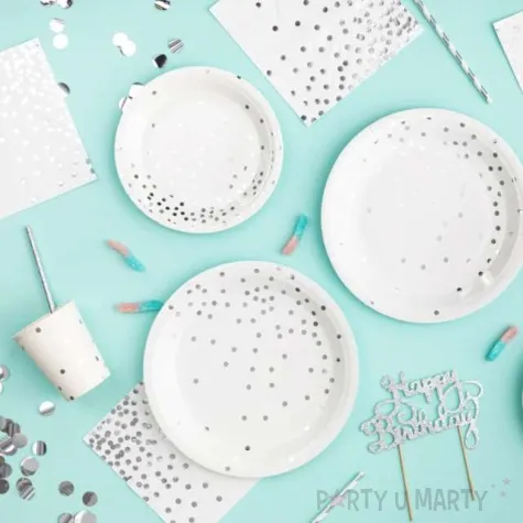 serwetki kropki srebrne biale partypal 33x33 cm 10 szt