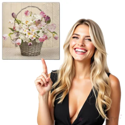 serwetki kwiaty bukiet bialo rozowy maki 33 cm 20 szt