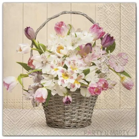 serwetki kwiaty bukiet bialo rozowy maki 33 cm 20 szt