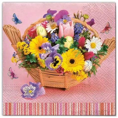serwetki kwiaty bukiet w koszu maki 33 cm 20 szt