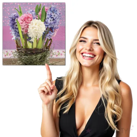 serwetki kwiaty hiacynty w koszu maki 33 cm 20 szt