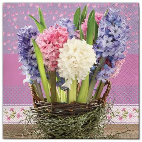 serwetki kwiaty hiacynty w koszu maki 33 cm 20 szt
