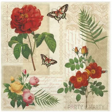 serwetki kwiaty i motyle vintage maki 33 cm 20 szt