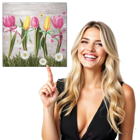 serwetki kwiaty tulipany zolto rozowe maki 33 cm 20 szt