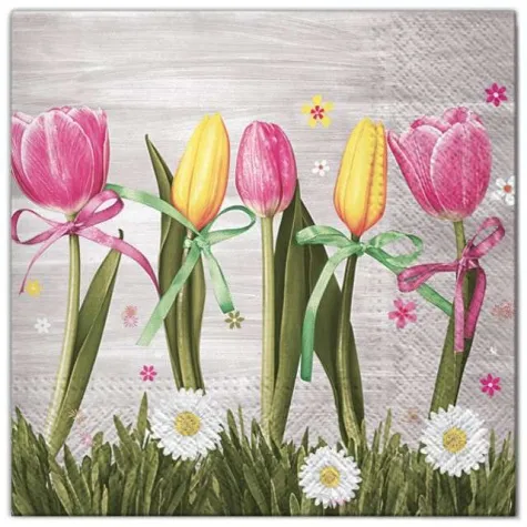 serwetki kwiaty tulipany zolto rozowe maki 33 cm 20 szt