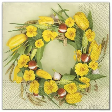 serwetki kwiaty wieniec z pierwiosnkow maki 33 cm 20 szt