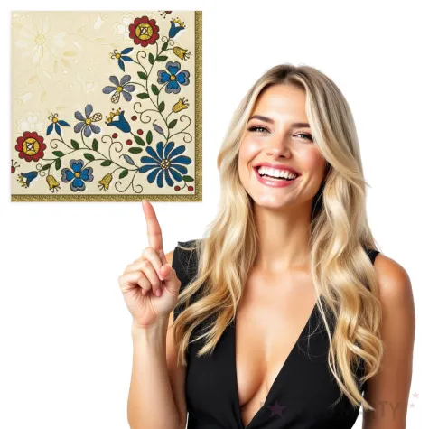 serwetki ludowe kaszubski folk ze zlota ramka maki 33 cm 20 szt