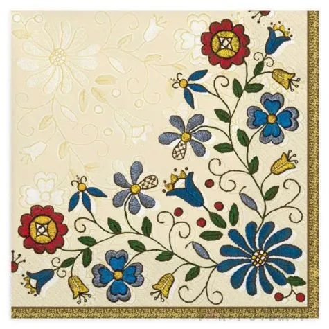 serwetki ludowe kaszubski folk ze zlota ramka maki 33 cm 20 szt
