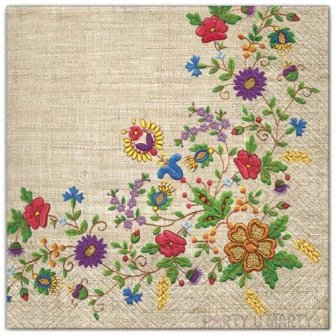 serwetki ludowe kaszubskie drobne kwiaty maki 33 cm 20 szt