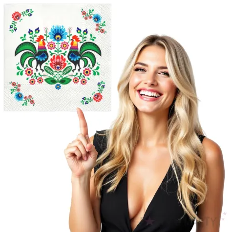 serwetki ludowe kolorowe koguty paw 33 cm 20 szt