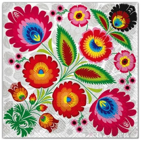 serwetki ludowe kwiaty maki 33 cm 20 szt