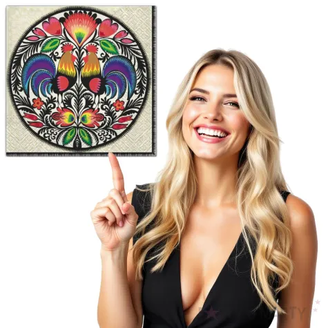 serwetki ludowe okragla wycinanka czarna maki 33 cm 20 szt