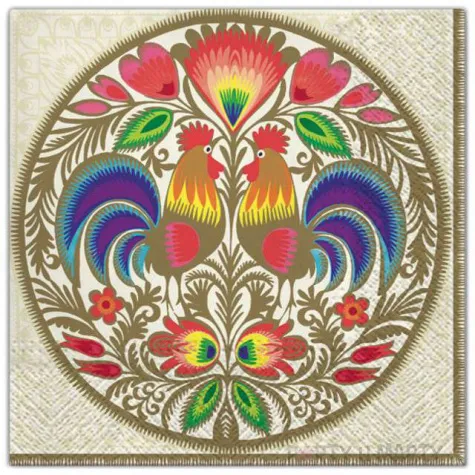 serwetki ludowe okragla wycinanka zlota maki 33 cm 20 szt