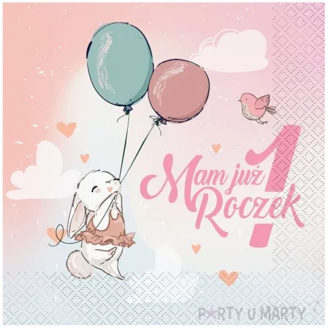 serwetki mam juz roczek kroliczek rozowy godan 33 cm 20 szt