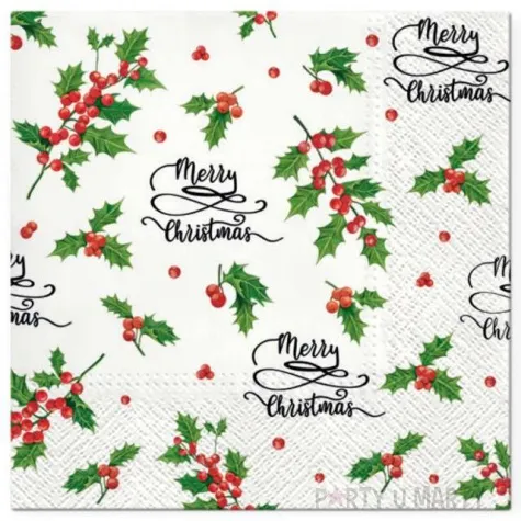 serwetki merry christmas galazki ostrokrzewu paw 33 cm 20 szt