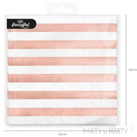 serwetki metaliczne paski rozowe partypal 33cm 10 szt