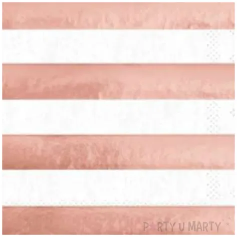 serwetki metaliczne paski rozowe partypal 33cm 10 szt