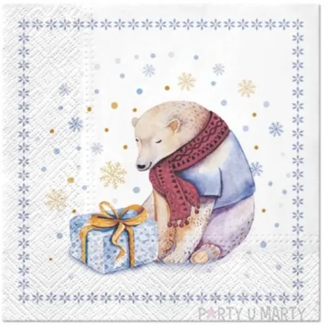 serwetki mis polarny z prezentem biale paw 33 cm 20 szt