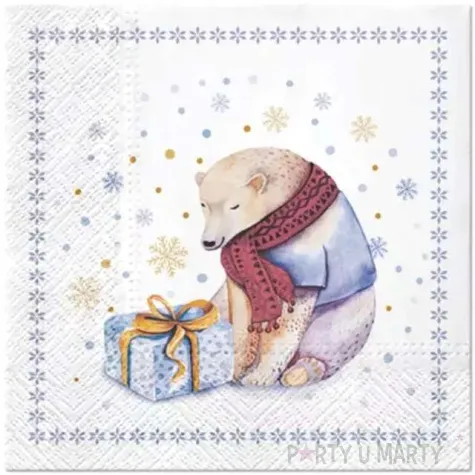 serwetki mis polarny z prezentem biale paw 33 cm 20 szt