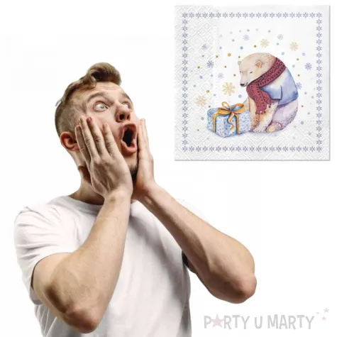 serwetki mis polarny z prezentem biale paw 33 cm 20 szt