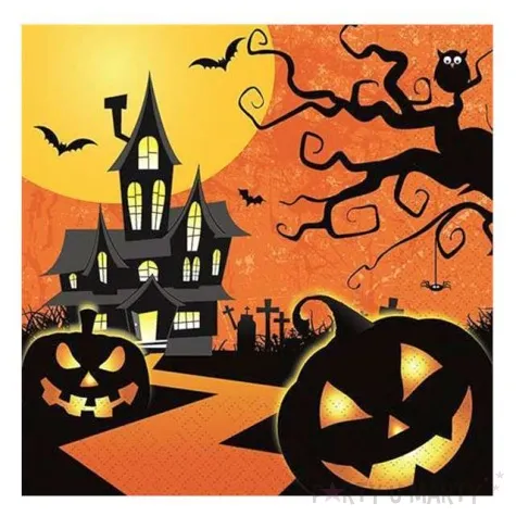 serwetki nawiedzony dom halloween pomaranczowe congee 33 cm 20 szt