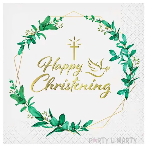 serwetki papierowe happy christening listki bialy godan 33 cm 20 szt