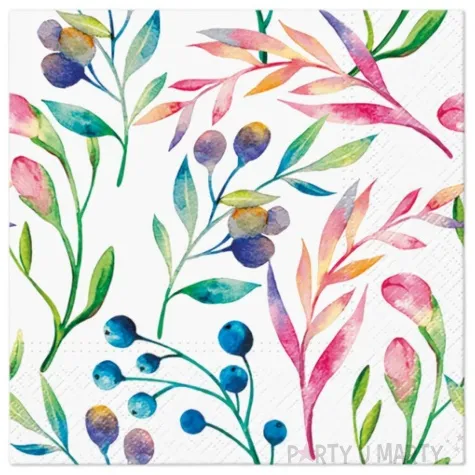 serwetki papierowe kolorowe kwiaty i liscie paw 33 cm 20 szt