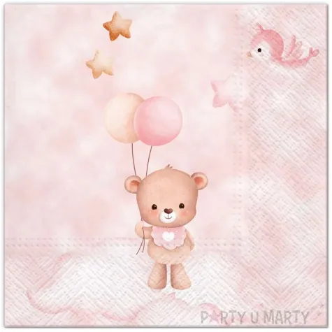 serwetki papierowe misie z balonikami rozowy jasny congee 33 cm 20 szt