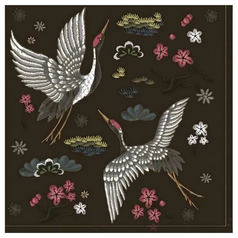 serwetki papierowe zurawie i kwiaty czarny maki 33 cm 20 szt