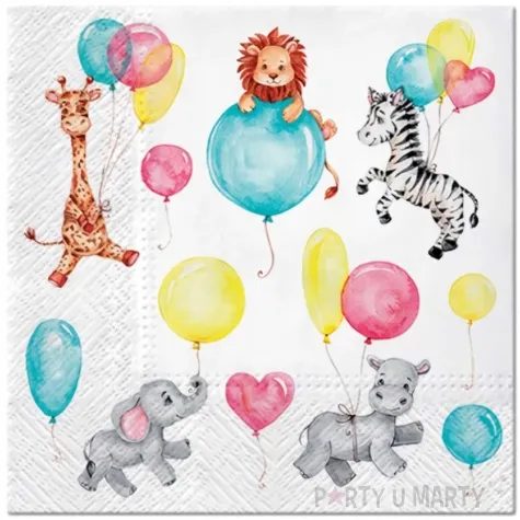 serwetki papierowe zwierzeta i baloniki paw 33 cm 20 szt