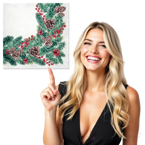 serwetki ramka galazek swierkowych paw 33 cm 20 szt