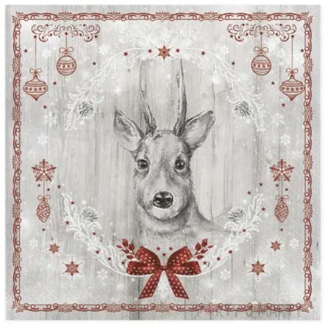 serwetki renifer namalowany na drewnie maki 33 cm 20 szt