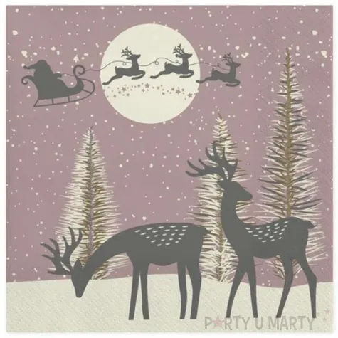 serwetki renifery i sanie swietego mikolaja maki 33 cm 20 szt